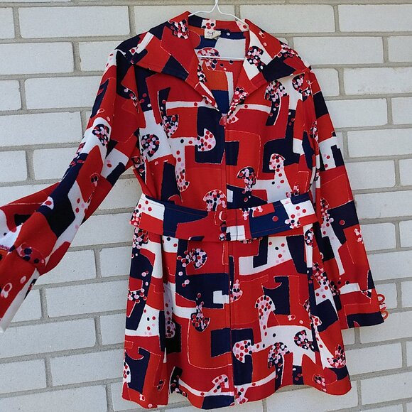 Vintage 70s Psychedelic Jacket 41.75 Chest Butterfly Collar Zipper Belt Retro - Picture 10 of 16